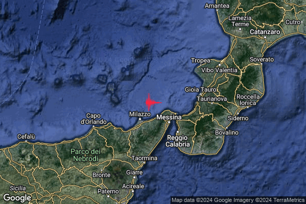 Lieve Terremoto M2.2 epicentro Costa Siciliana nord-orientale (Messina) alle 07:46:56 (05:46:56 UTC)