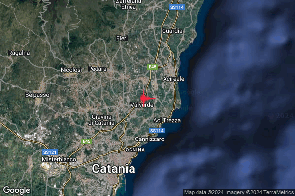 Lieve Terremoto M2.2 epicentro 1 km NE Valverde (CT) alle 17:56:32 (15:56:32 UTC)