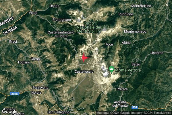 Lieve Terremoto M2.1 epicentro 7 km SE Castelsantangelo sul Nera (MC) alle 10:10:57 (08:10:57 UTC)