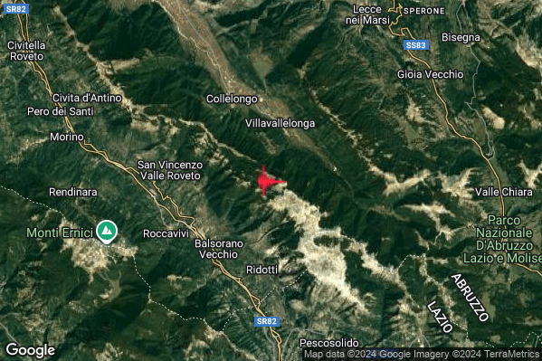 Leggero Terremoto M2.9 epicentro 3 km SW Villavallelonga (AQ) alle 00:10:40 (22:10:40 UTC)