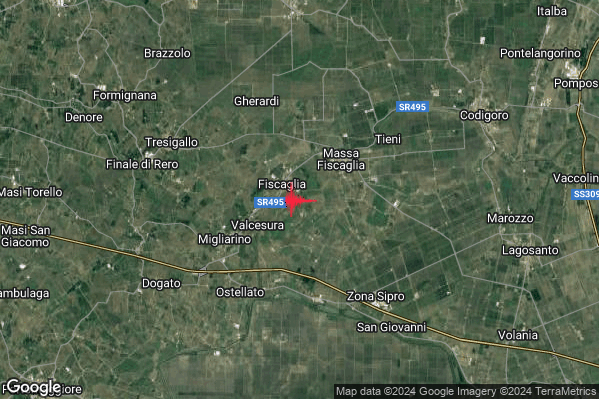 Lieve Terremoto M2.2 epicentro 3 km SW Fiscaglia (FE) alle 07:24:13 (05:24:13 UTC)