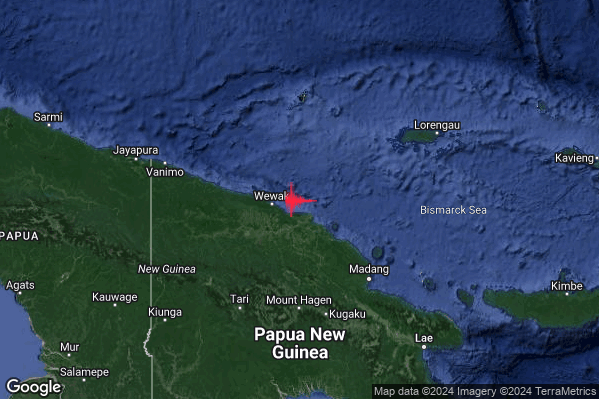 Violento Terremoto M6.2 epicentro Near north coast of New Guinea Papua New Guinea [Sea: Papua New Guinea] alle 03:03:16 (01:03:16 UTC)