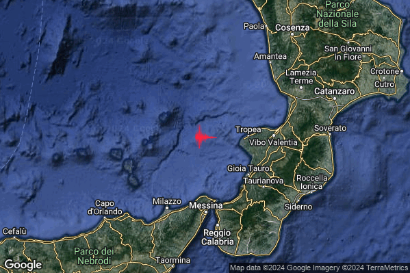 Debole Terremoto M2.4 epicentro Tirreno Meridionale (MARE) alle 04:28:02 (02:28:02 UTC)