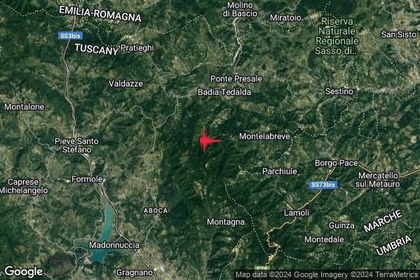 Lieve Terremoto M2.0 epicentro 4 km SW Badia Tedalda (AR) alle 06:21:25 (04:21:25 UTC)