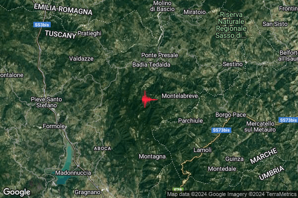 Debole Terremoto M2.3 epicentro 4 km S Badia Tedalda (AR) alle 12:47:59 (10:47:59 UTC)