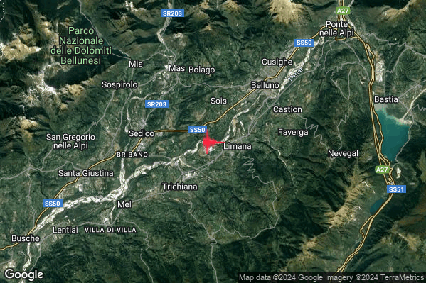 Lieve Terremoto M2.0 epicentro 1 km W Limana (BL) alle 14:40:47 (12:40:47 UTC)