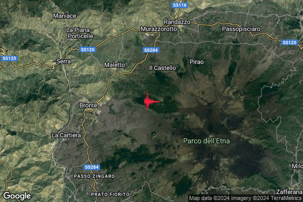 Debole Terremoto M2.3 epicentro 6 km SE Maletto (CT) alle 23:40:42 (21:40:42 UTC)