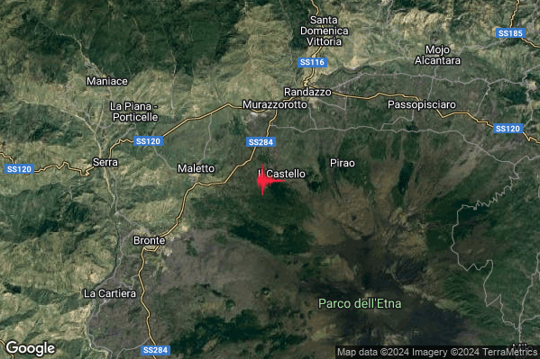 Debole Terremoto M2.5 epicentro 5 km E Maletto (CT) alle 00:30:26 (22:30:26 UTC)