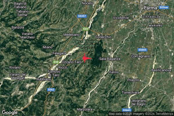 Lieve Terremoto M2.2 epicentro 4 km W Sala Baganza (PR) alle 04:52:07 (02:52:07 UTC)