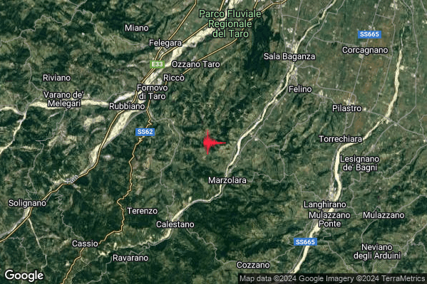 Lieve Terremoto M2.0 epicentro 6 km SE Fornovo di Taro (PR) alle 23:52:16 (21:52:16 UTC)