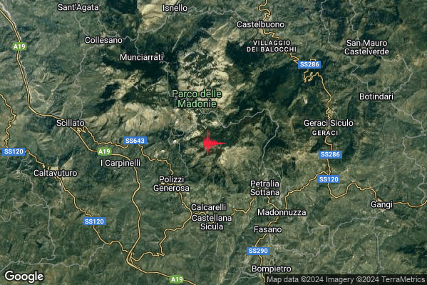 Lieve Terremoto M2.1 epicentro 5 km NE Polizzi Generosa (PA) alle 06:27:27 (04:27:27 UTC)