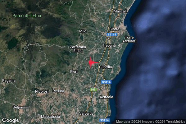 Lieve Terremoto M2.0 epicentro 2 km S Santa Venerina (CT) alle 07:06:28 (05:06:28 UTC)