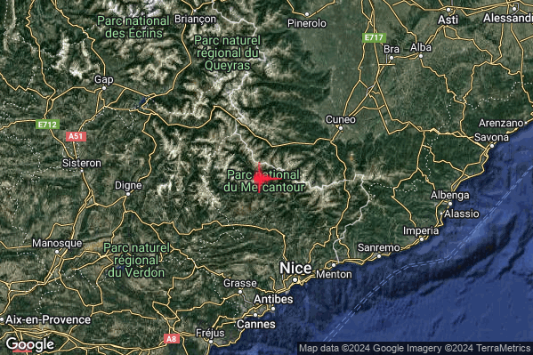 Lieve Terremoto M2.0 epicentro Confine Italia-Francia (FRANCIA) alle 15:27:19 (13:27:19 UTC)