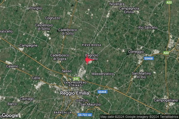 Debole Terremoto M2.3 epicentro 1 km SW Bagnolo in Piano (RE) alle 20:05:56 (18:05:56 UTC)