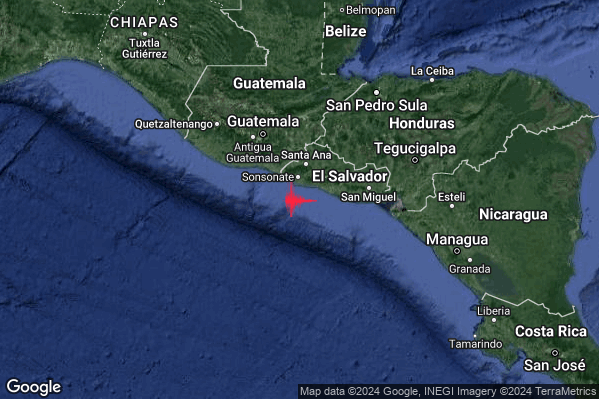 Severo Terremoto M5.6 epicentro El Salvador [Sea] alle 06:58:38 (04:58:38 UTC)