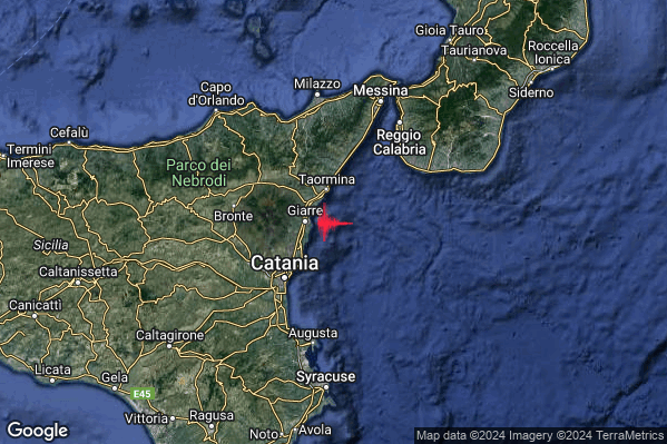 Lieve Terremoto M2.0 epicentro Costa Catanese (Catania) alle 04:08:51 (02:08:51 UTC)