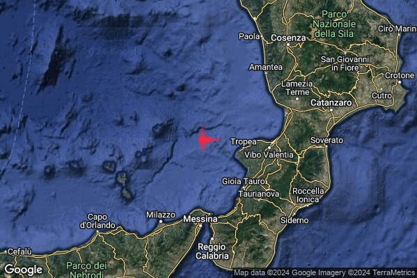 Lieve Terremoto M2.1 epicentro Tirreno Meridionale (MARE) alle 02:54:22 (00:54:22 UTC)