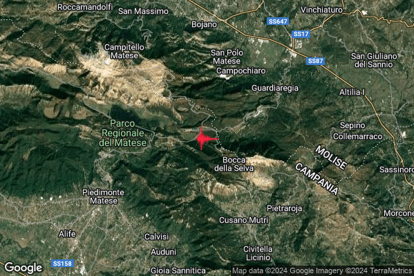 Lieve Terremoto M2.0 epicentro 6 km SW Campochiaro (CB) alle 11:57:04 (09:57:04 UTC)