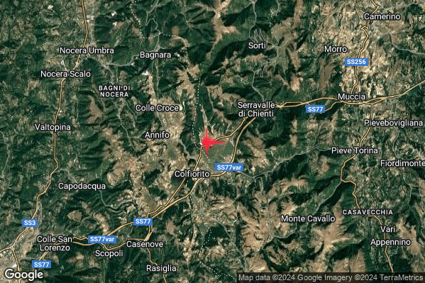 Lieve Terremoto M2.1 epicentro 4 km SW Serravalle di Chienti (MC) alle 19:05:14 (17:05:14 UTC)