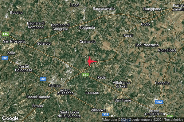 Lieve Terremoto M2.1 epicentro 6 km S Cotignola (RA) alle 12:41:08 (10:41:08 UTC)