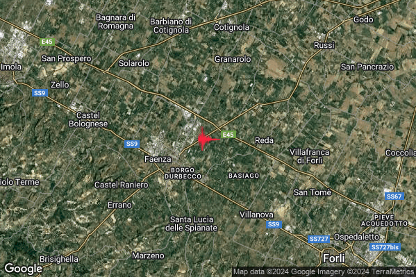 Lieve Terremoto M2.2 epicentro 3 km NE Faenza (RA) alle 12:52:54 (10:52:54 UTC)