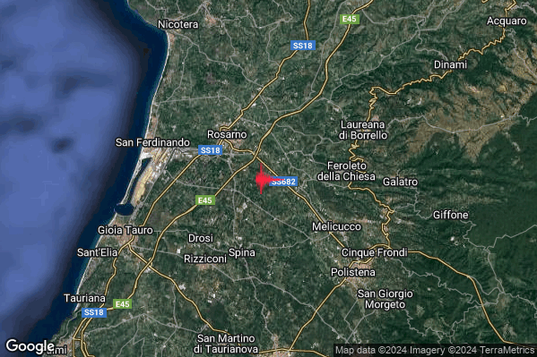 Lieve Terremoto M2.0 epicentro 4 km SE Rosarno (RC) alle 07:58:24 (05:58:24 UTC)