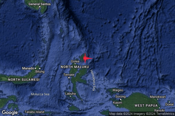 Violento Terremoto M5.7 epicentro Halmahera Indonesia [Sea: Indonesia] alle 09:45:33 (07:45:33 UTC)