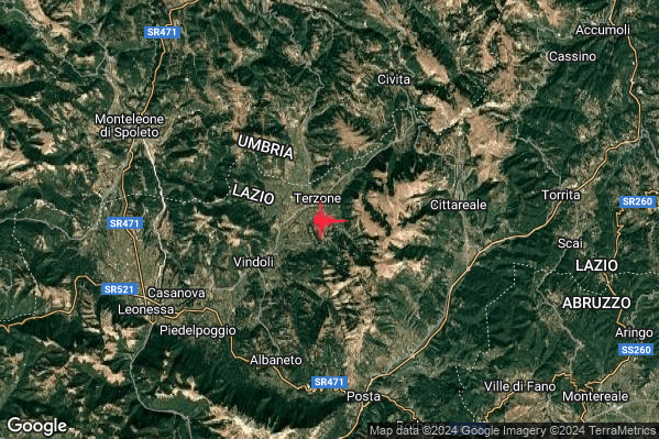 Lieve Terremoto M2.1 epicentro 7 km W Cittareale (RI) alle 05:49:30 (03:49:30 UTC)