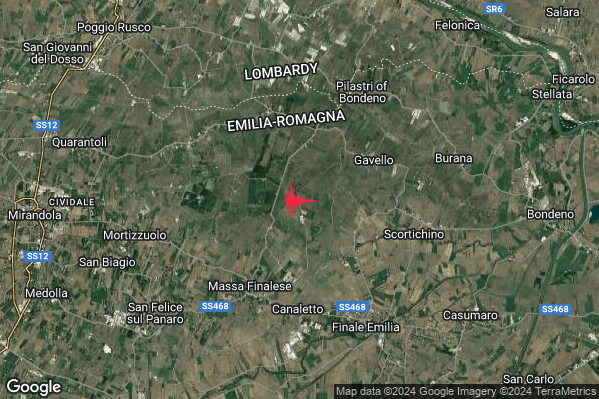 Debole Terremoto M2.3 epicentro 8 km NW Finale Emilia (MO) alle 15:40:23 (13:40:23 UTC)