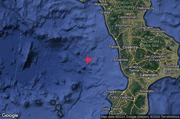 Debole Terremoto M2.6 epicentro Tirreno Meridionale (MARE) alle 21:24:19 (19:24:19 UTC)