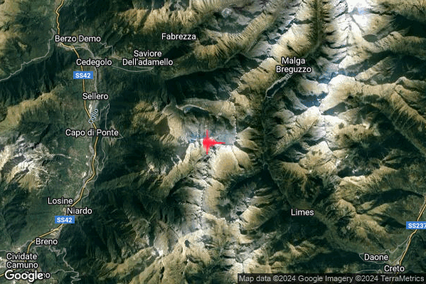 Leggero Terremoto M3.1 epicentro 7 km E Paspardo (BS) alle 14:53:12 (12:53:12 UTC)