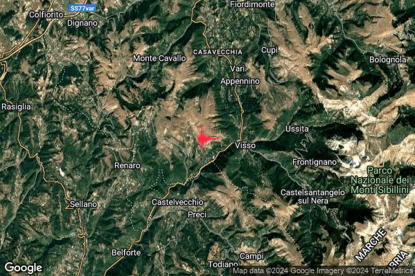 Lieve Terremoto M2.1 epicentro 3 km W Visso (MC) alle 21:11:08 (19:11:08 UTC)