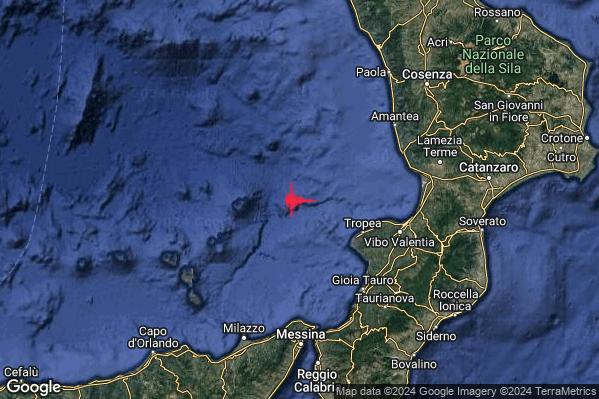 Lieve Terremoto M2.2 epicentro Tirreno Meridionale (MARE) alle 19:44:43 (17:44:43 UTC)