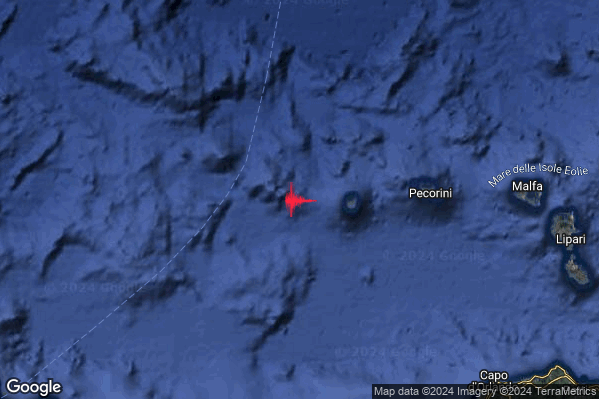 Lieve Terremoto M2.1 epicentro Isole Eolie (Messina) alle 23:49:19 (21:49:19 UTC)