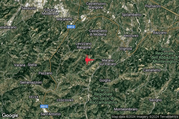 Moderato Terremoto M3.3 epicentro 3 km W Marano sul Panaro (MO) alle 04:46:40 (02:46:40 UTC)