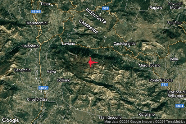 Lieve Terremoto M2.2 epicentro 6 km SE Laviano (SA) alle 20:51:39 (18:51:39 UTC)