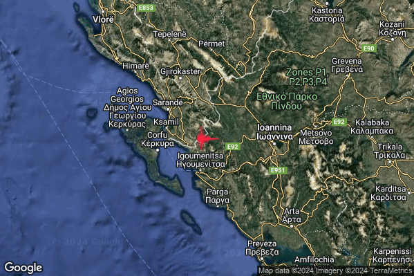 Distinto Terremoto M4.1 epicentro Confine Grecia-Albania (GRECIA ALBANIA) alle 06:14:21 (04:14:21 UTC)