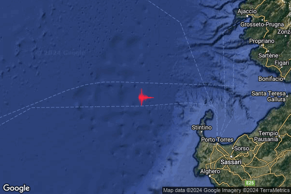 Debole Terremoto M2.3 epicentro Mare di Sardegna (MARE) alle 09:25:53 (07:25:53 UTC)