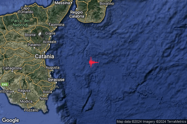 Debole Terremoto M2.3 epicentro Mar Ionio Meridionale (MARE) alle 15:36:18 (13:36:18 UTC)