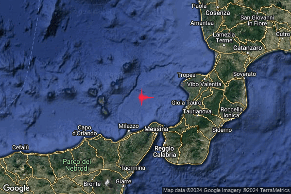 Debole Terremoto M2.5 epicentro Tirreno Meridionale (MARE) alle 12:46:46 (10:46:46 UTC)