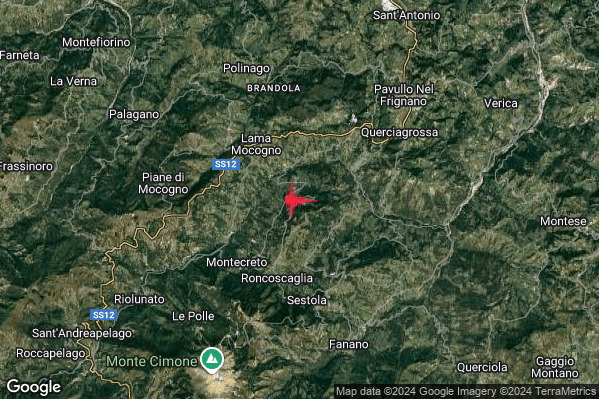 Lieve Terremoto M2.1 epicentro 4 km SE Lama Mocogno (MO) alle 13:58:22 (11:58:22 UTC)