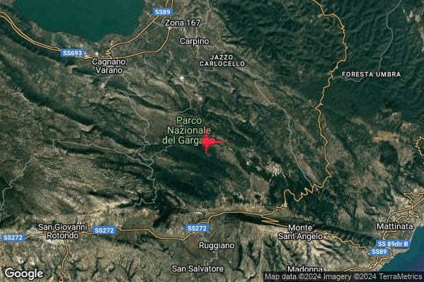 Lieve Terremoto M2.2 epicentro 8 km S Carpino (FG) alle 18:20:32 (16:20:32 UTC)