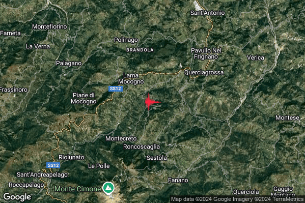 Lieve Terremoto M2.0 epicentro 4 km SE Lama Mocogno (MO) alle 08:36:15 (06:36:15 UTC)