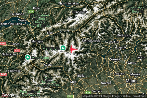 Lieve Terremoto M2.1 epicentro Confine Italia-Svizzera (SVIZZERA) alle 22:42:48 (20:42:48 UTC)