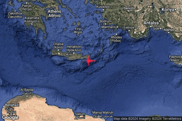 Forte Terremoto M4.8 epicentro Crete Greece [Sea: Greece] alle 07:55:02 (05:55:02 UTC)