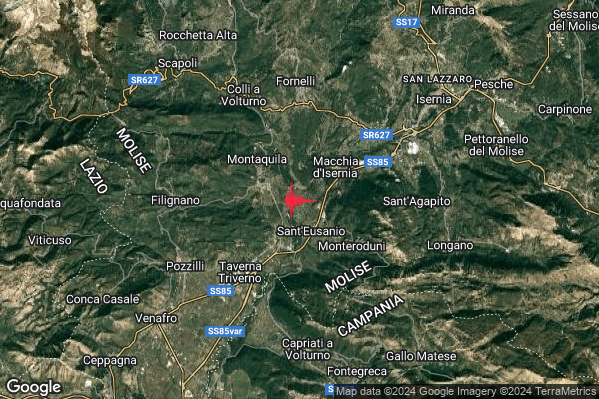 Lieve Terremoto M2.0 epicentro 3 km SW Macchia d'Isernia (IS) alle 10:40:05 (08:40:05 UTC)