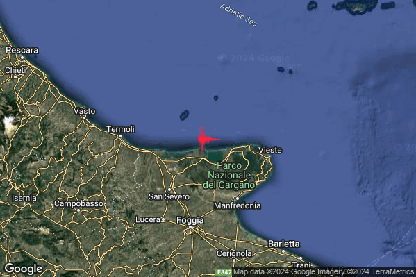 Leggero Terremoto M2.9 epicentro Costa Garganica (Foggia) alle 11:22:46 (09:22:46 UTC)