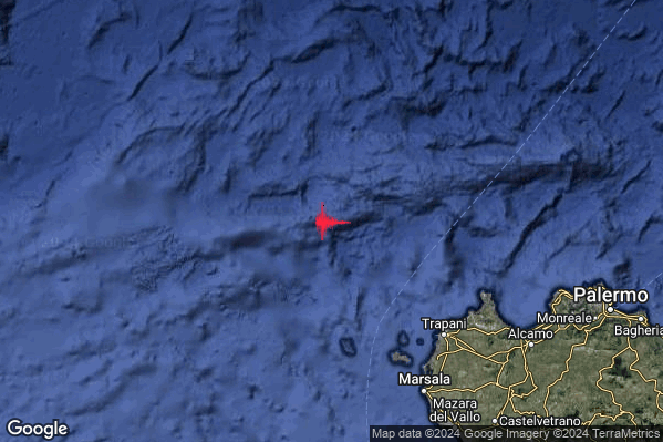 Leggero Terremoto M2.9 epicentro Tirreno Meridionale (MARE) alle 18:33:05 (16:33:05 UTC)