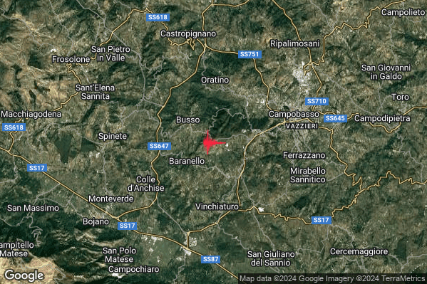 Leggero Terremoto M3.1 epicentro 2 km NE Baranello (CB) alle 02:58:17 (00:58:17 UTC)