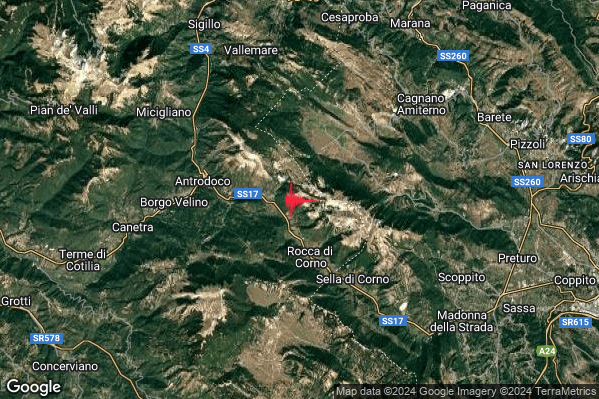 Debole Terremoto M2.6 epicentro 6 km E Antrodoco (RI) alle 03:25:46 (01:25:46 UTC)